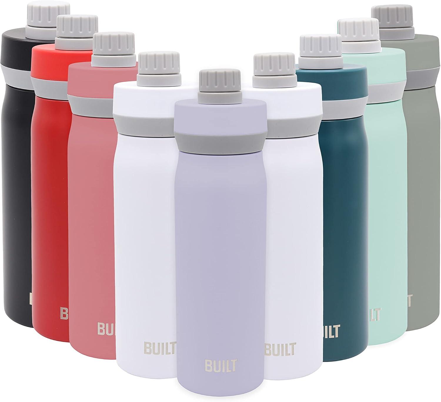 BUILT Cascade Double Wall Vacuum Insulated Stainless Steel Wide Mouth Water Bottle with Comfort Grip and Chug Lid and Carry Handle, 20 ounces