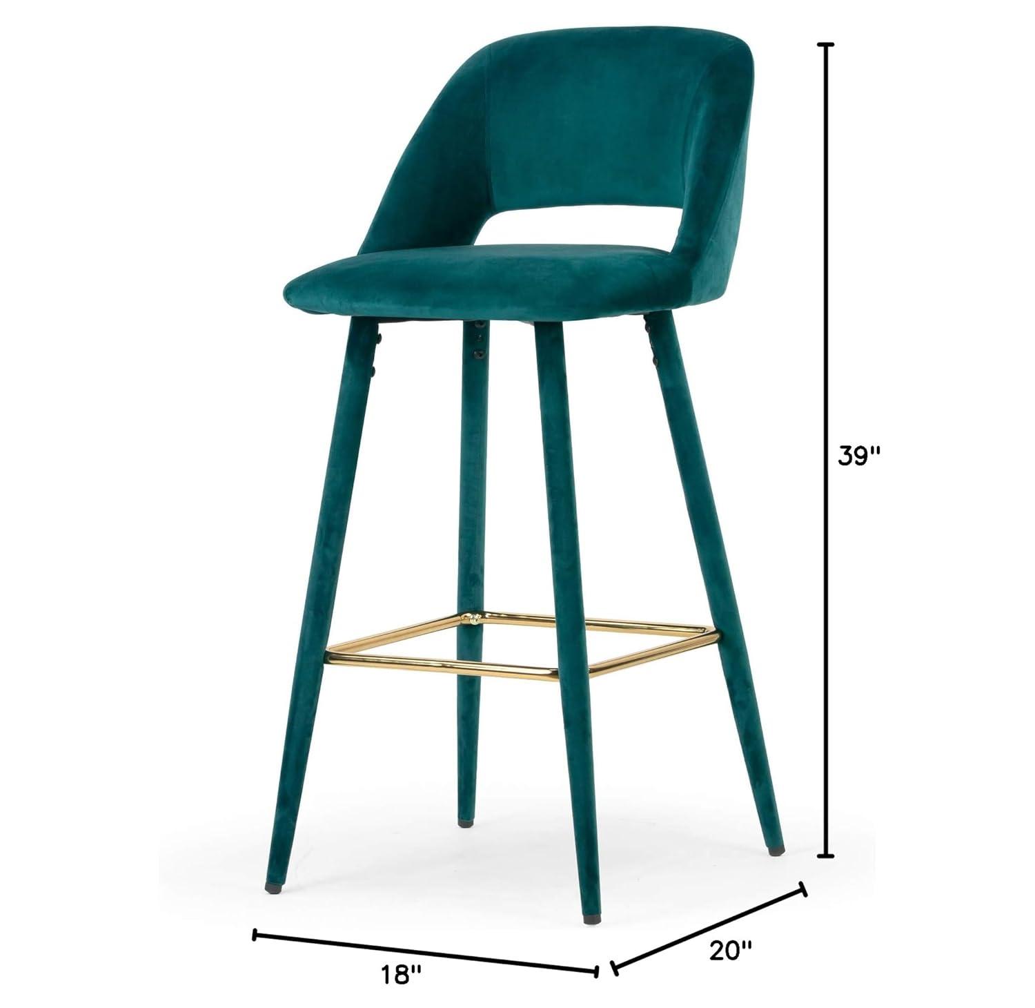 Silver Orchid  Dempster Teal Velvet Barstool (Set of 2)