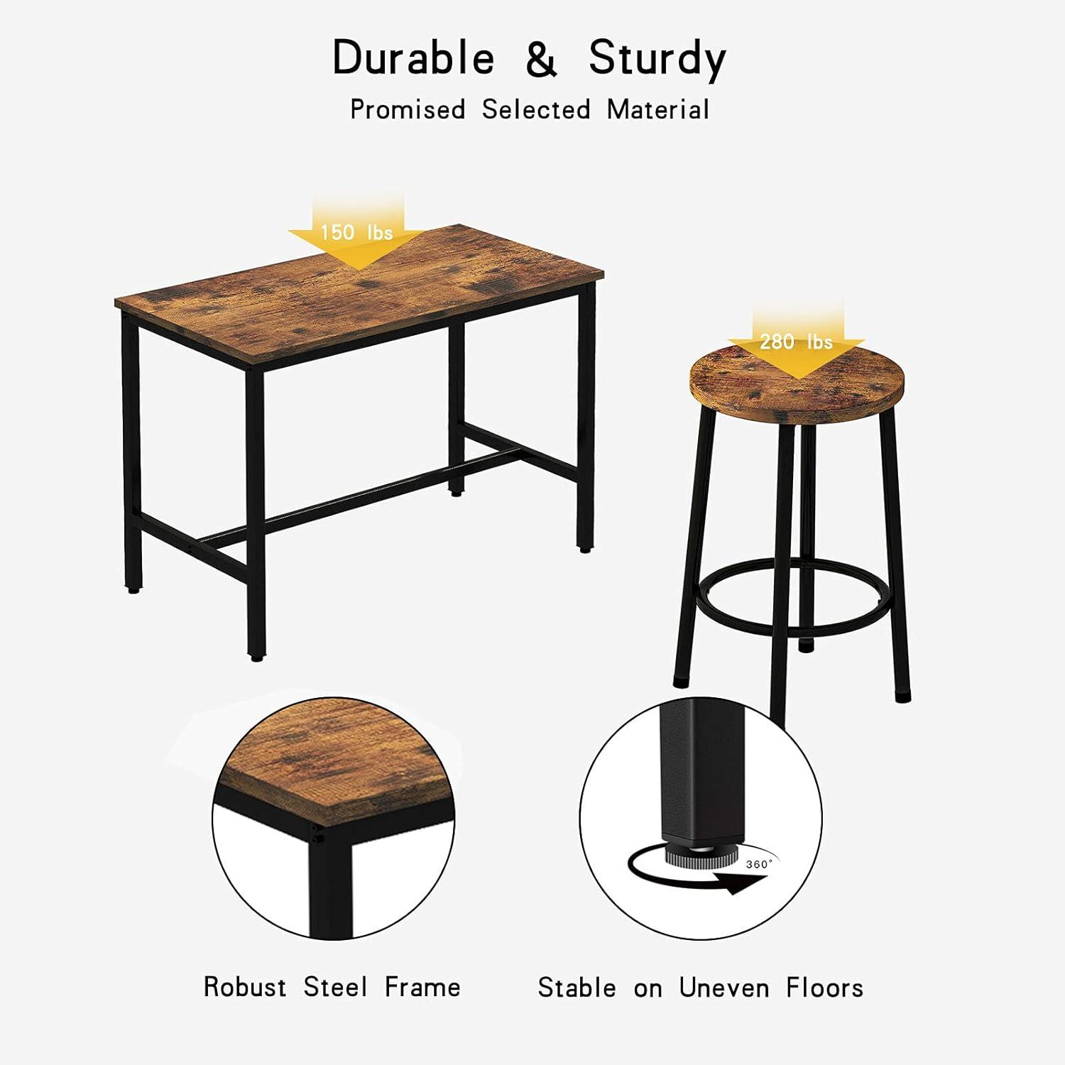 AWQM Bar Table and Chairs Set, Industrial Counter Height Pub Table with 4 Chairs, Wood Bar Table Kitchen Table Set, Rustic Brown