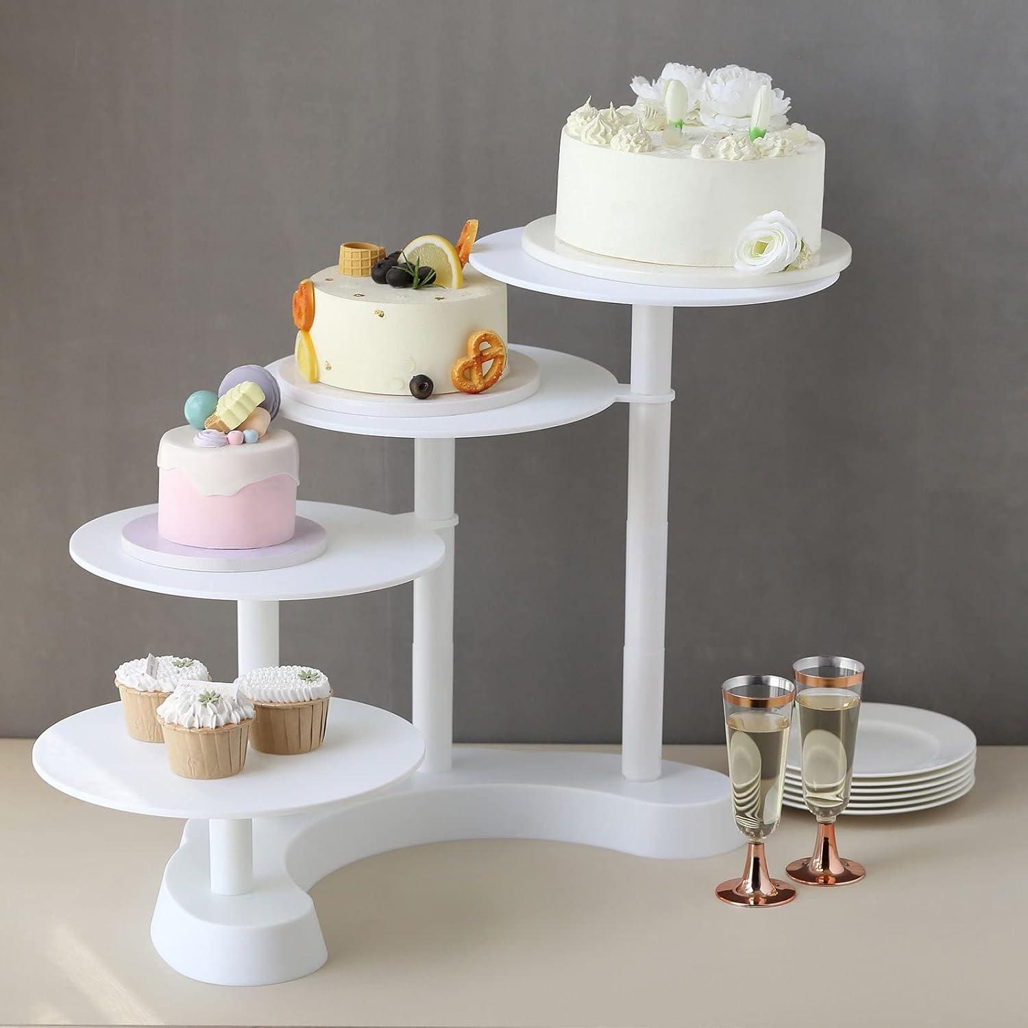 4-Tier Half Moon White Plastic Cake Dessert Stand, 4-Shelf Cupcake Display - 17" Tall