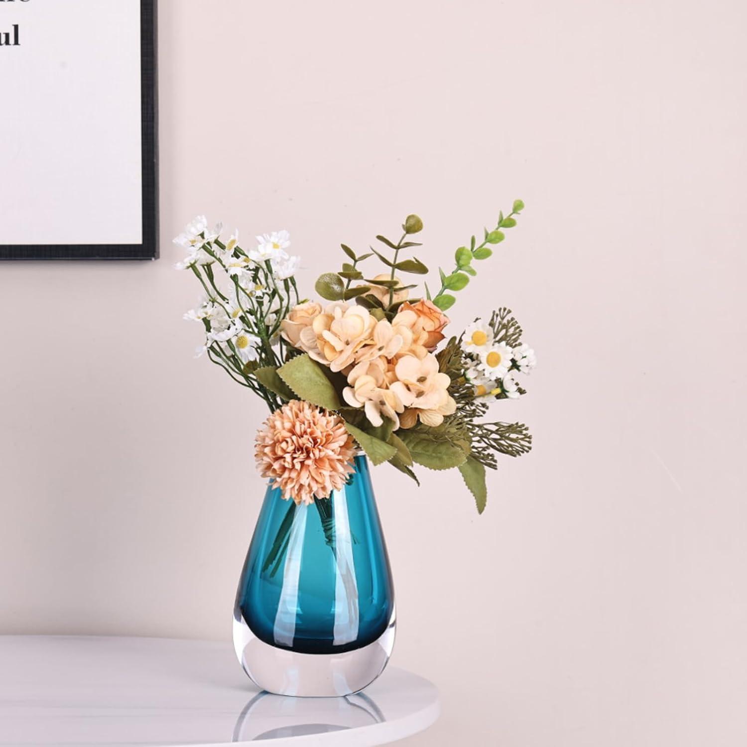 Hand Blown Blue Glass Bud Vase for Table