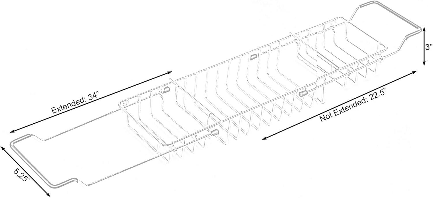 Expandable Metal Bathtub Caddy with, Rubber Handles, Chrome (QI003491)