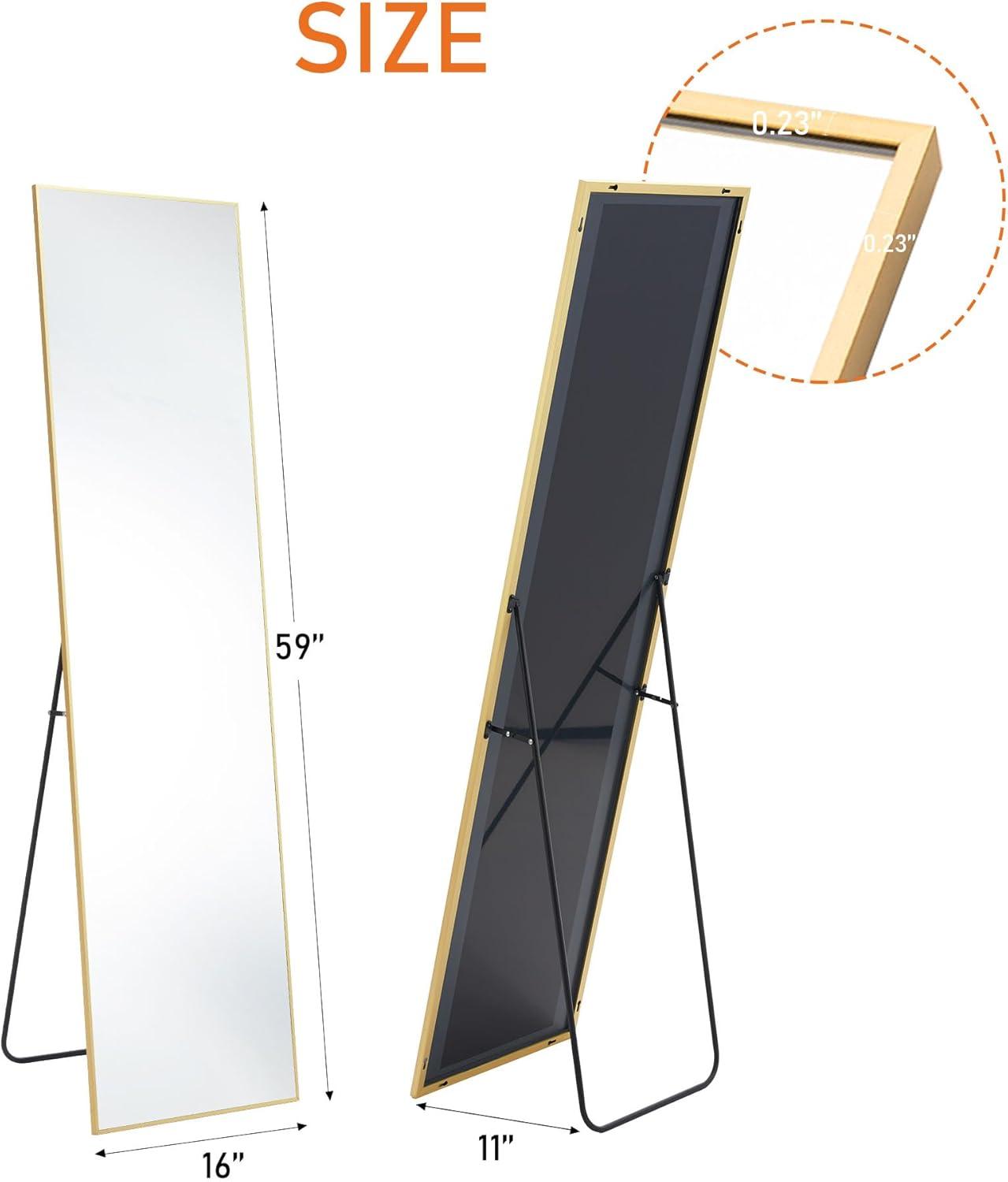 Modern Gold Aluminum Full Length Rectangular Floor Mirror