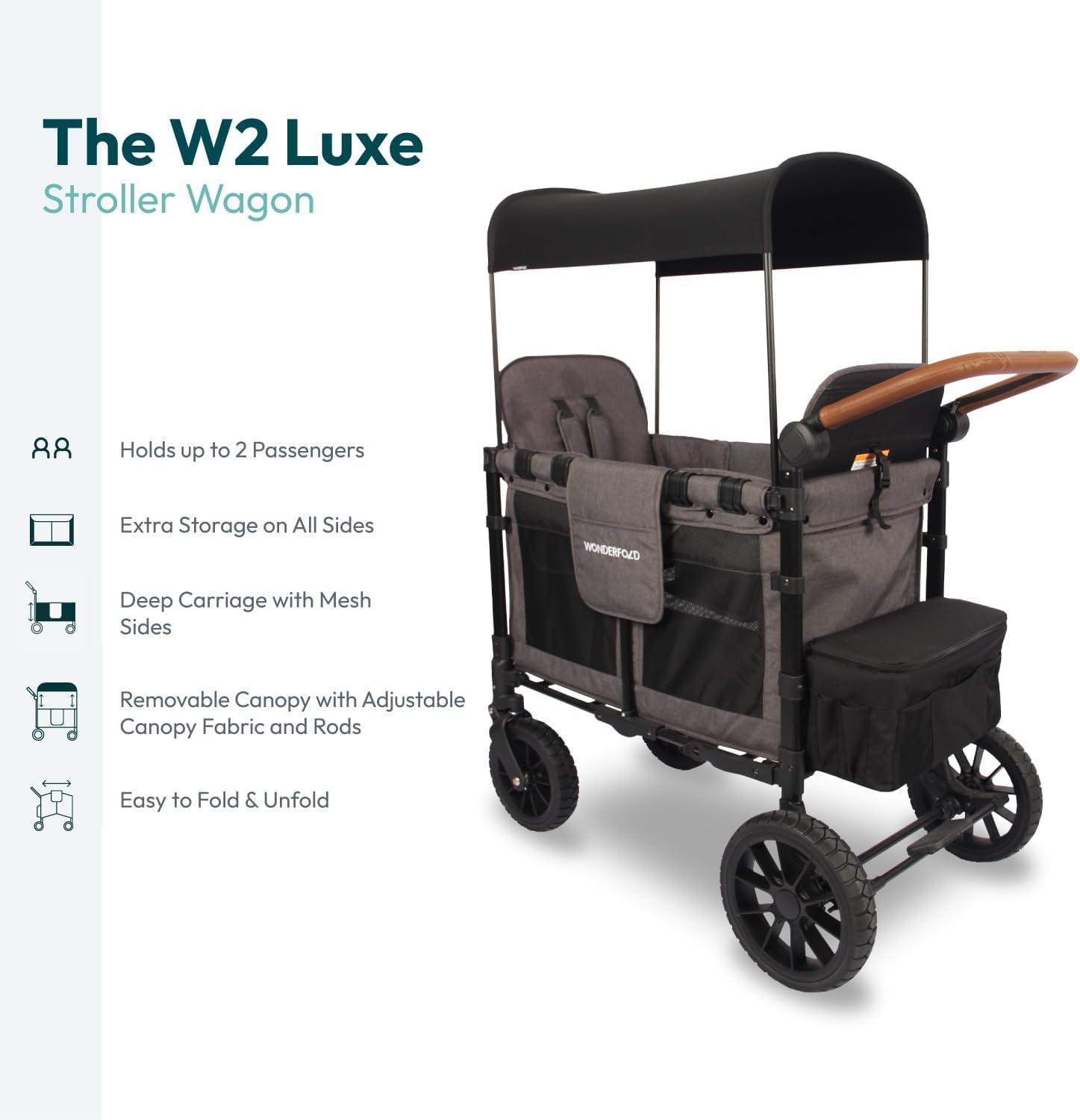 Wonderfold W2 Luxe Charcoal Gray Double Kids Stroller Wagon