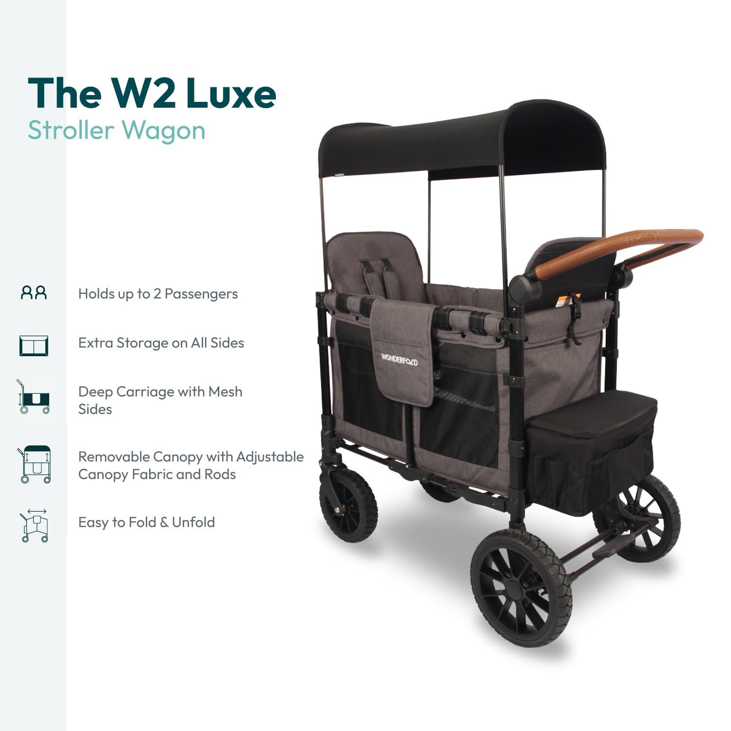 Wonderfold W2 Luxe Charcoal Gray Double Kids Stroller Wagon