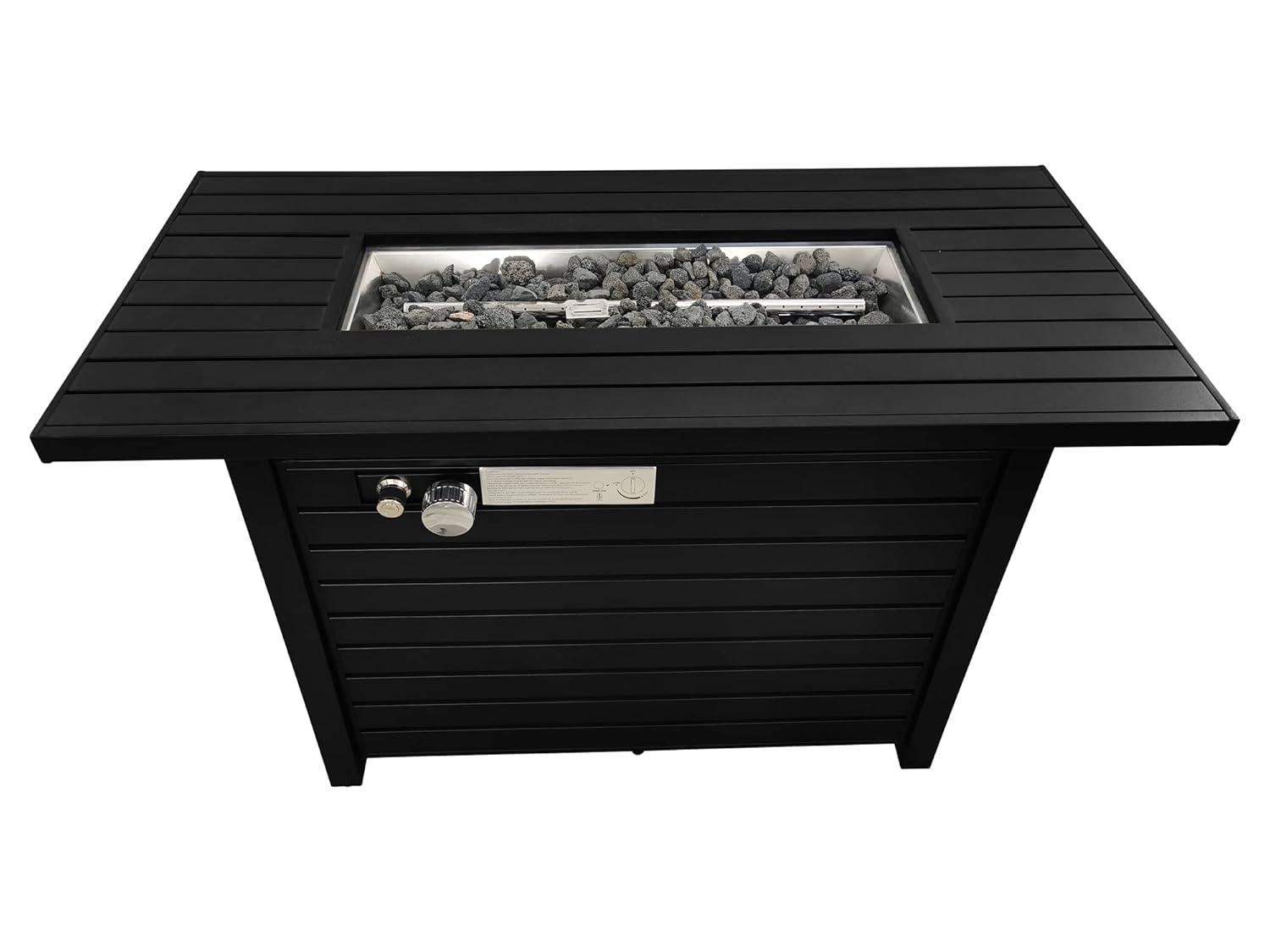 Bridgeport Rectangle Steel Propane Fire Pit Table for Outdoor Home Garden Backyard Fireplace (42 Inch, Black), CM-9101