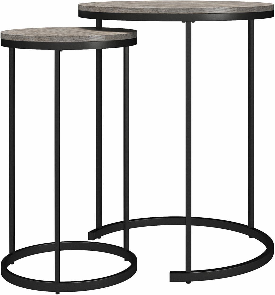 Gray Oak and Black Metal 4-Piece Nesting Coffee and End Table Set