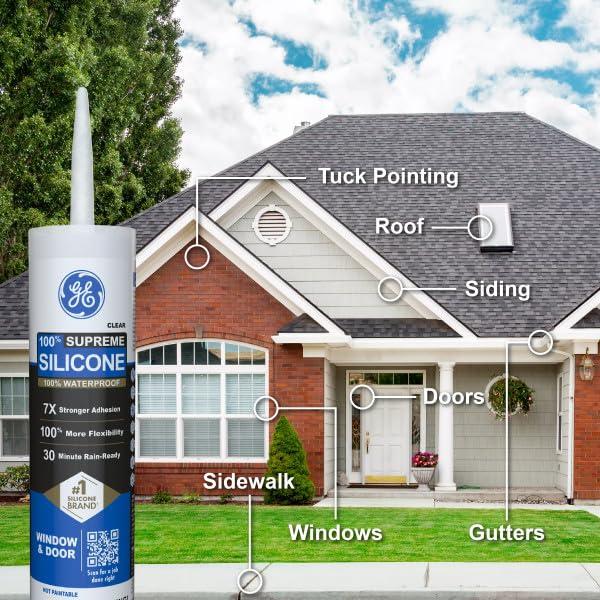 GE Supreme Silicone Window & Door Sealant, Pack of 1, Clear 10.1 fl oz Cartridge