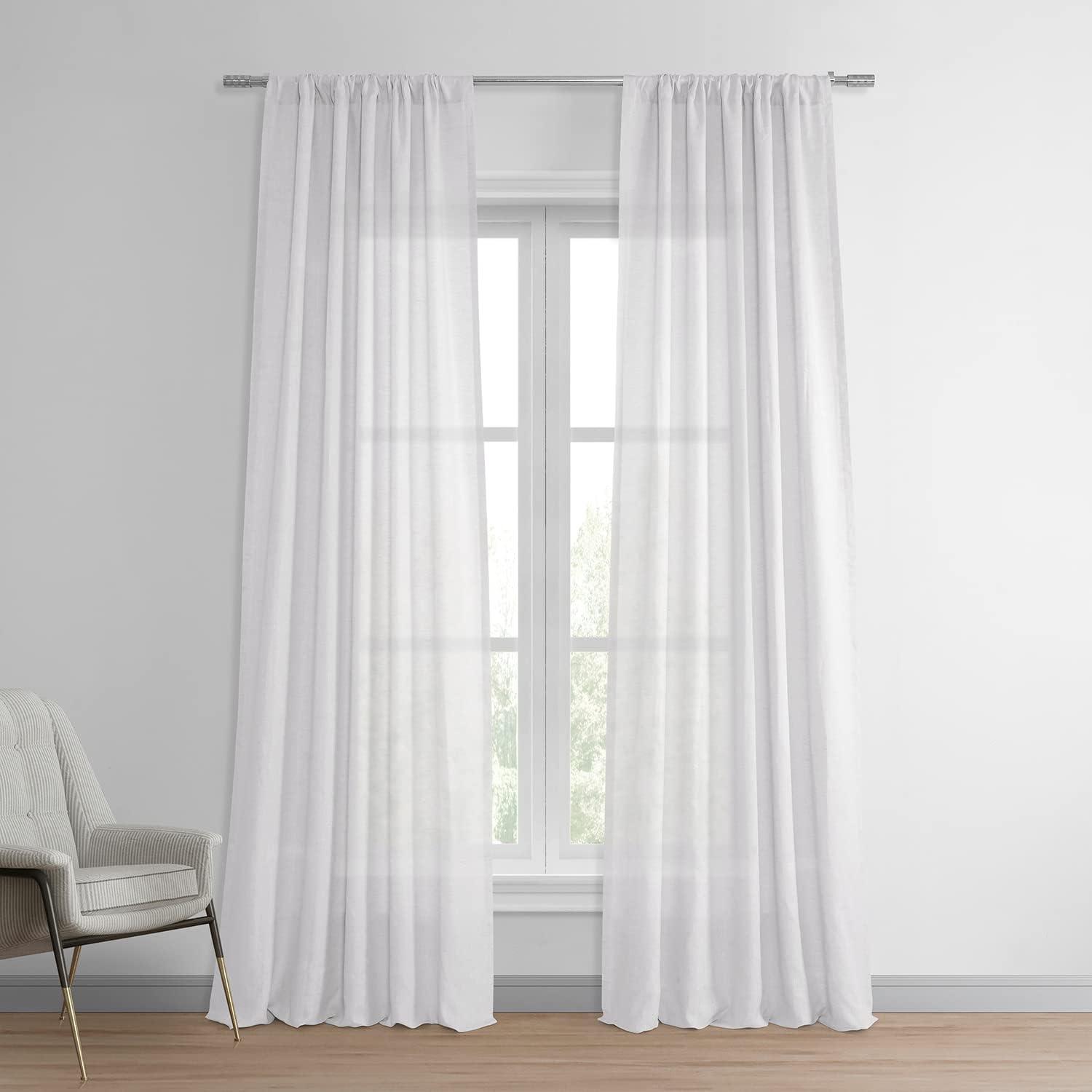 Purity White 96-Inch Linen Sheer Rod Pocket Curtains