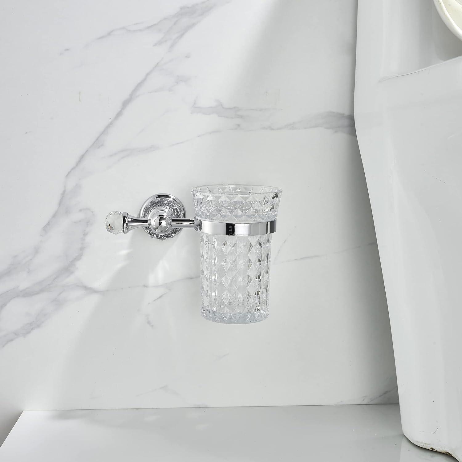 Crystal Wall-Mounted Toilet Brush Holder with Polished Silver Handle