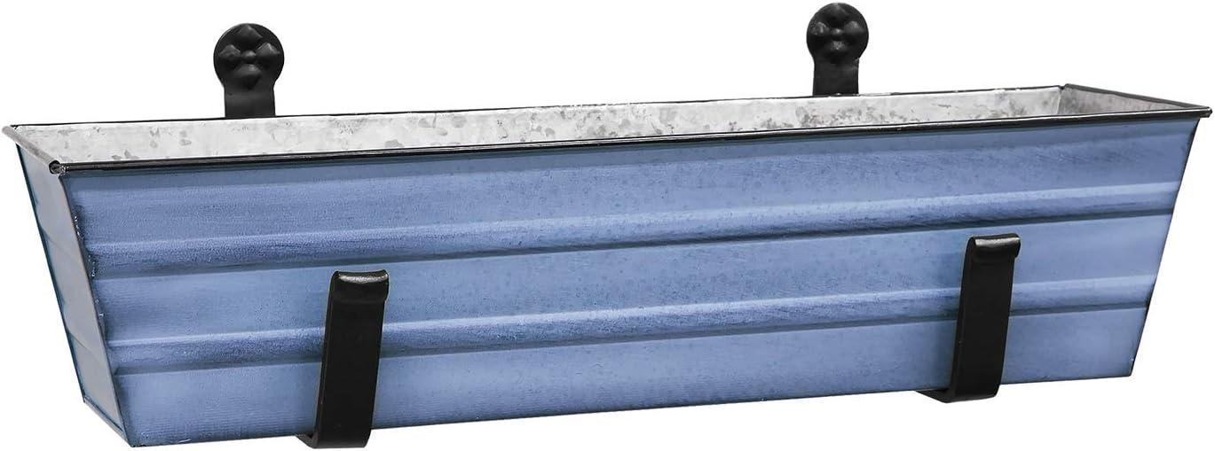 Small Galvanized Metal Rectangular Planter Box with Brackets - Blue - ACHLA Designs: Wrought Iron Wall-Mounted, Durable