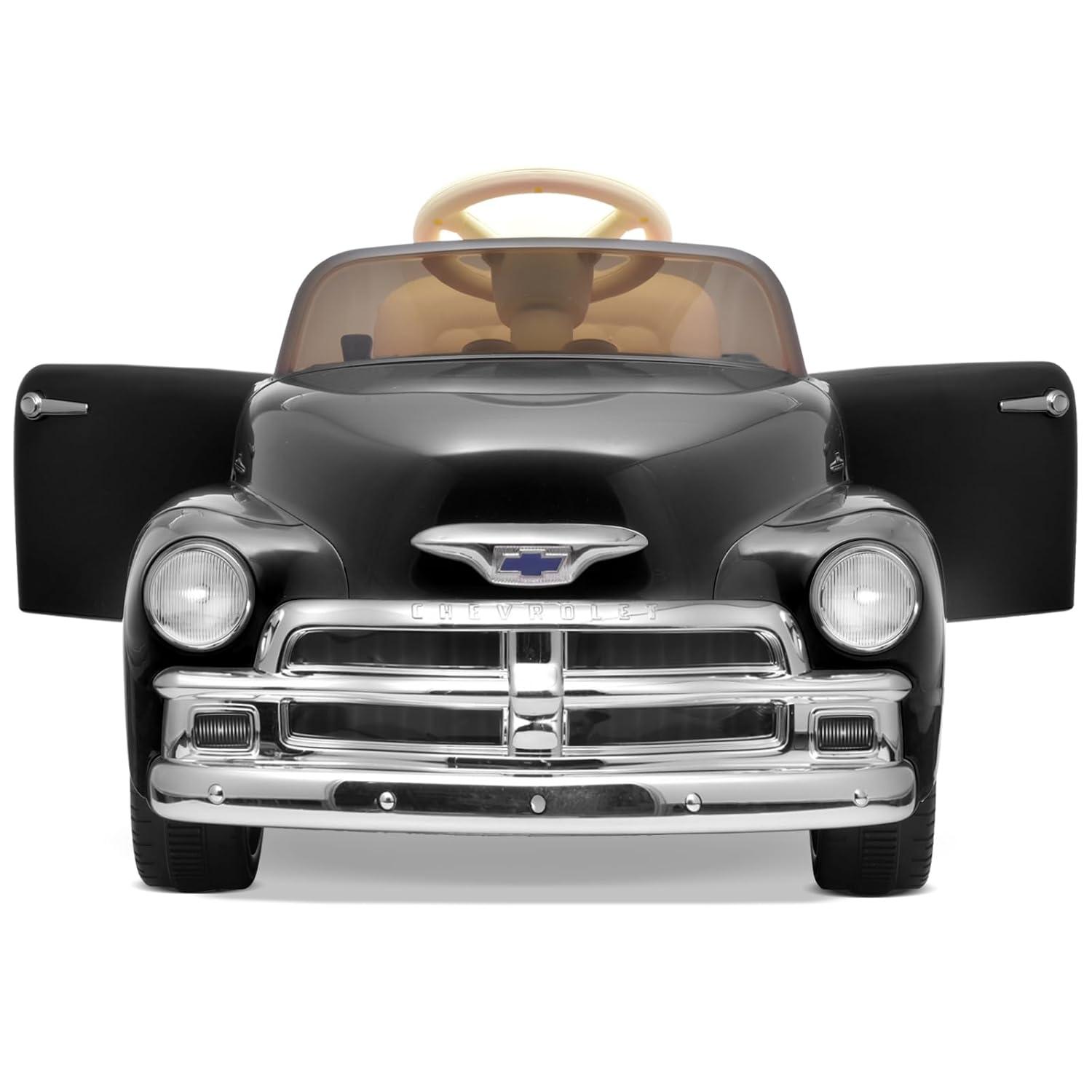 Joywhale 12V Kids Ride on Car Licensed Chevrolet 3100 Pickup Battery Powered Motorized Electric Car, with 7AH Big Battery, 2.4G Remote Control, 3-Speeds, Storage Space, Music, Retro Style, Black
