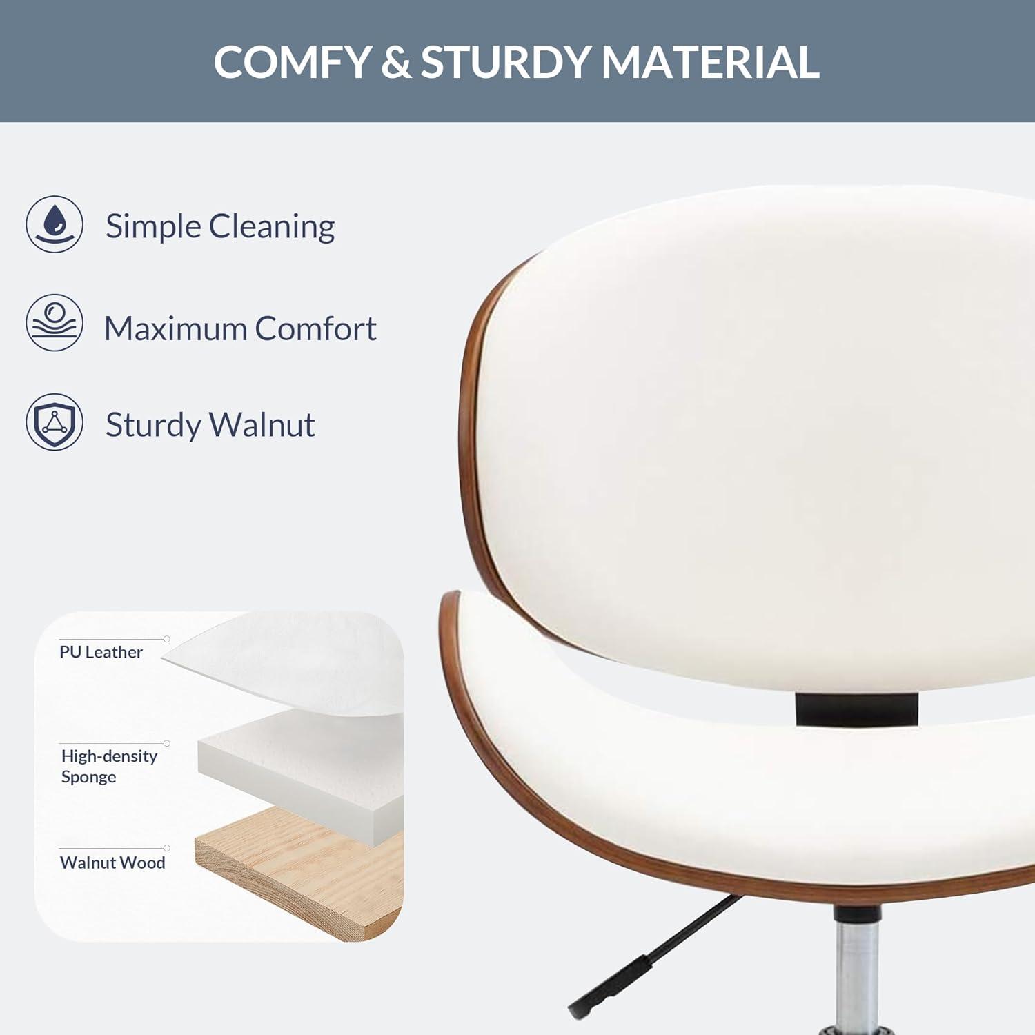 Contemporary High-Back Swivel Office Chair in White Faux Leather