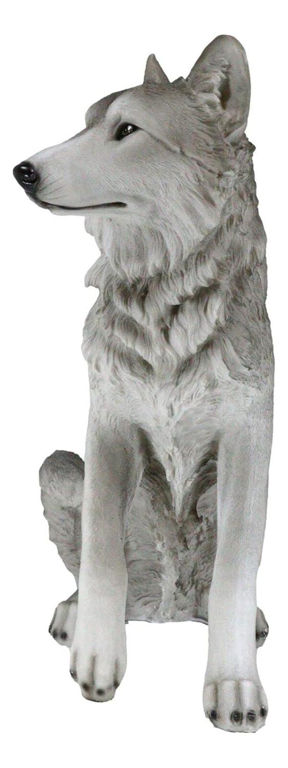 Ebros Large Dakota Wildlife Sitting Alpha Gray Wolf Statue 20.5" H