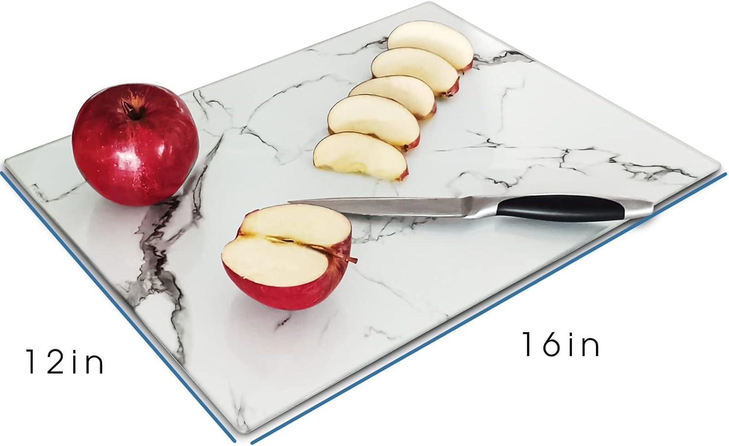 Tempered Glass Cutting Board for Kitchen, Clear Glass Board for Countertop, Heat Resistant, with Non-Slip Feet, 12x16" & 12x8" 2 Pcs Clear