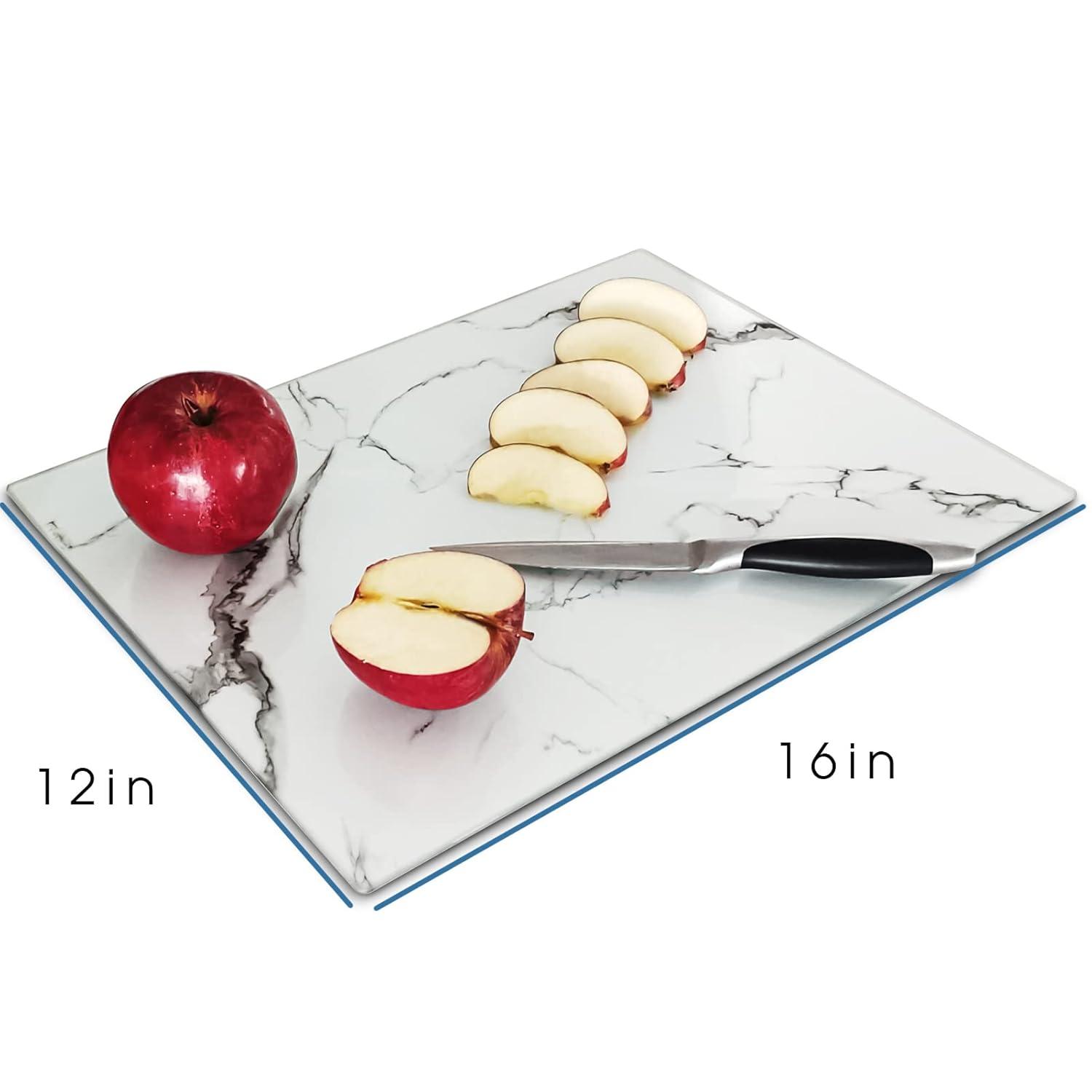 Tempered Glass Cutting Board for Kitchen, Clear Glass Board for Countertop, Heat Resistant, with Non-Slip Feet, 12x16" & 12x8" 2 Pcs Clear
