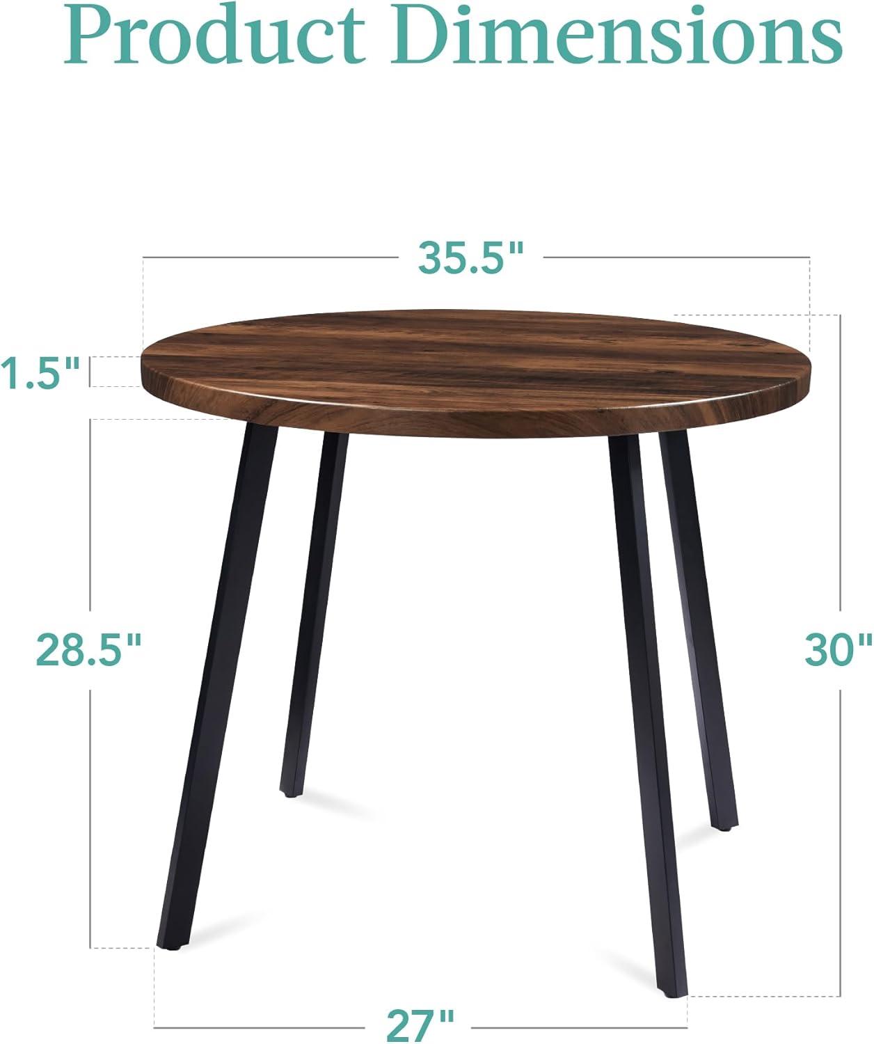 Brattleboro 35.5In Mid-Century Modern Round Dining Table W/ Steel Legs, Adjustable Feet