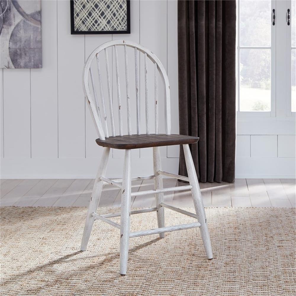 Farmhouse White Windsor Back Counter Chair- Set of 2