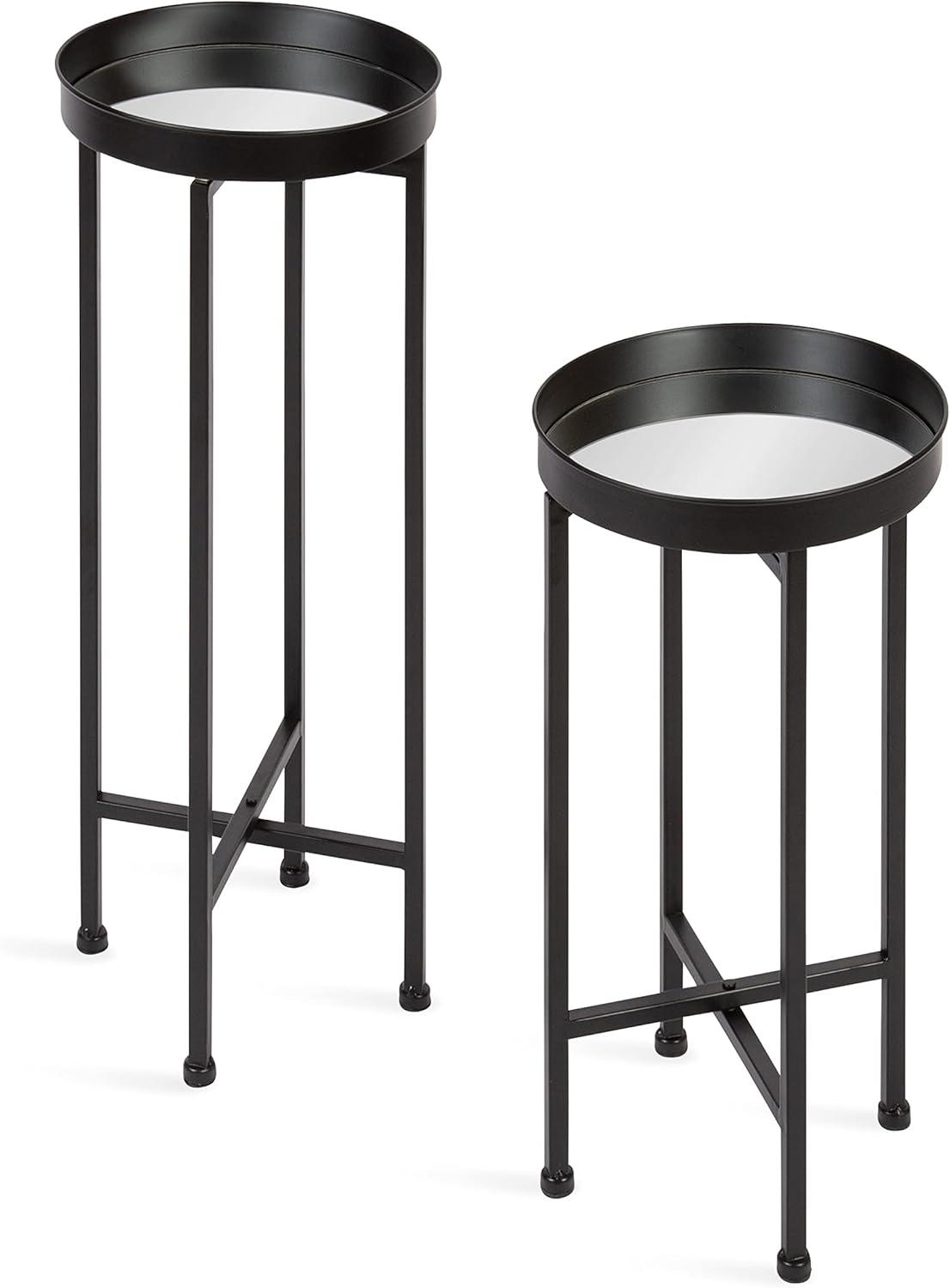 Kate and Laurel Celia Round Metal Nesting Table, 2 Piece, Black