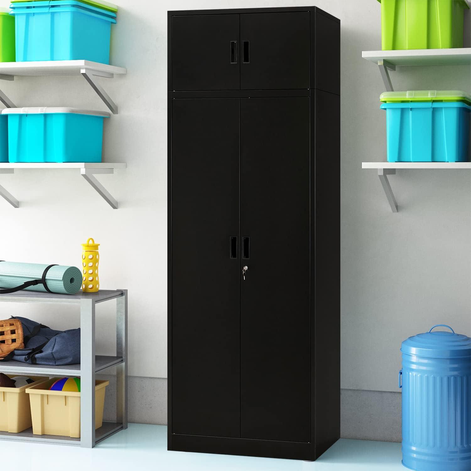 Metal Storage Cabinet, Locking Cabinet with 5 Adjustable Shelves for Garage, Office, Home, Classroom- Black