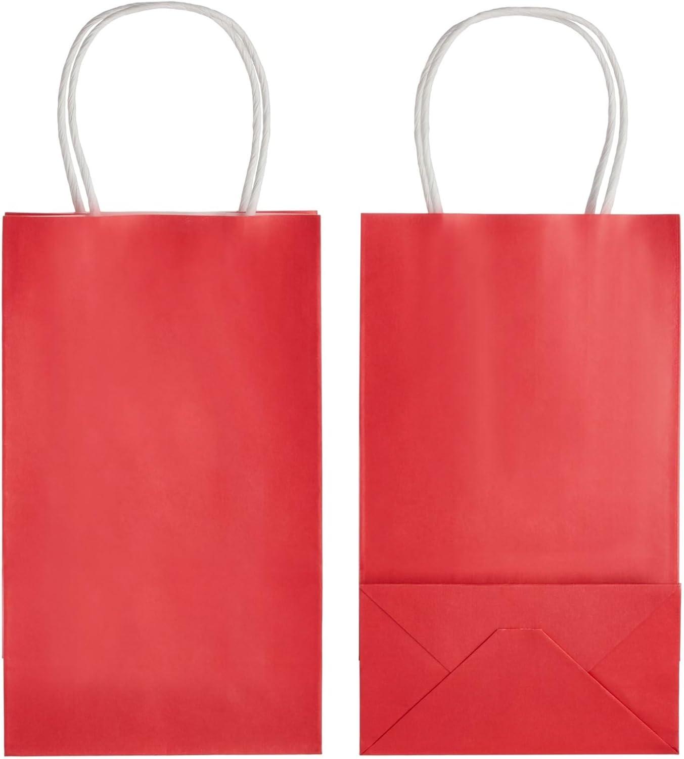 Blue Panda 25-Pack Red Gift Bags with Handles - Small Paper Treat Bags for Birthday, Wedding, Retail (5.3x3.2x9 In)