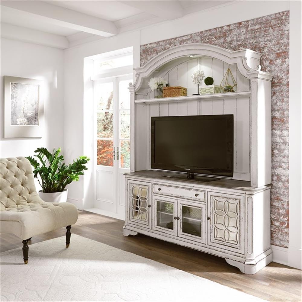 Magnolia Manor White Traditional Entertainment Center with Glass Doors