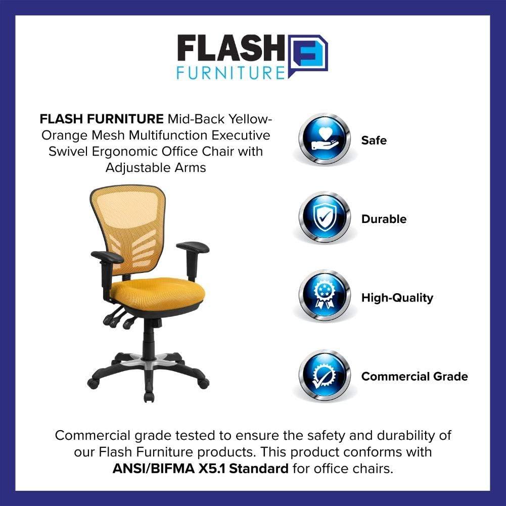 Flash Furniture Nicholas Mid-Back Yellow-Orange Mesh Multifunction Executive Swivel Ergonomic Office Chair with Adjustable Arms