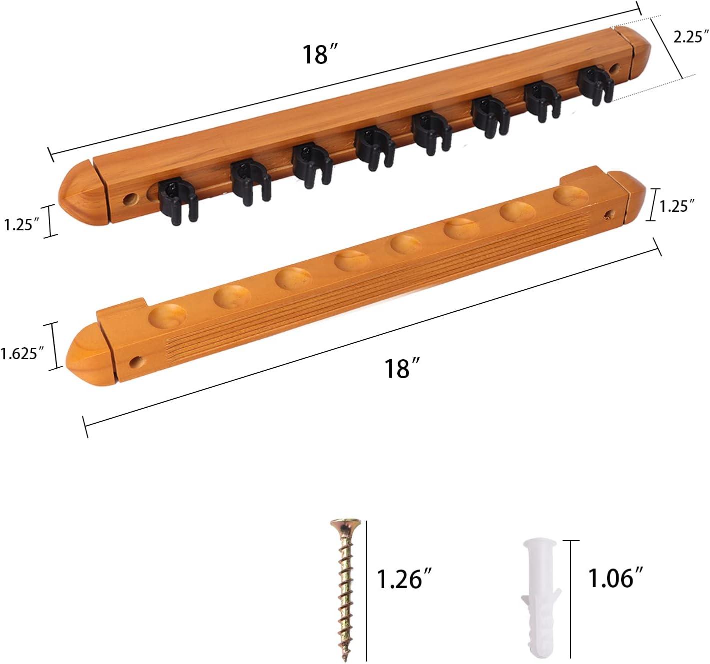 2-Piece Billiard Pool Cue Stick Wall Mounted Rack, Holds 8 Pool Cue Stick