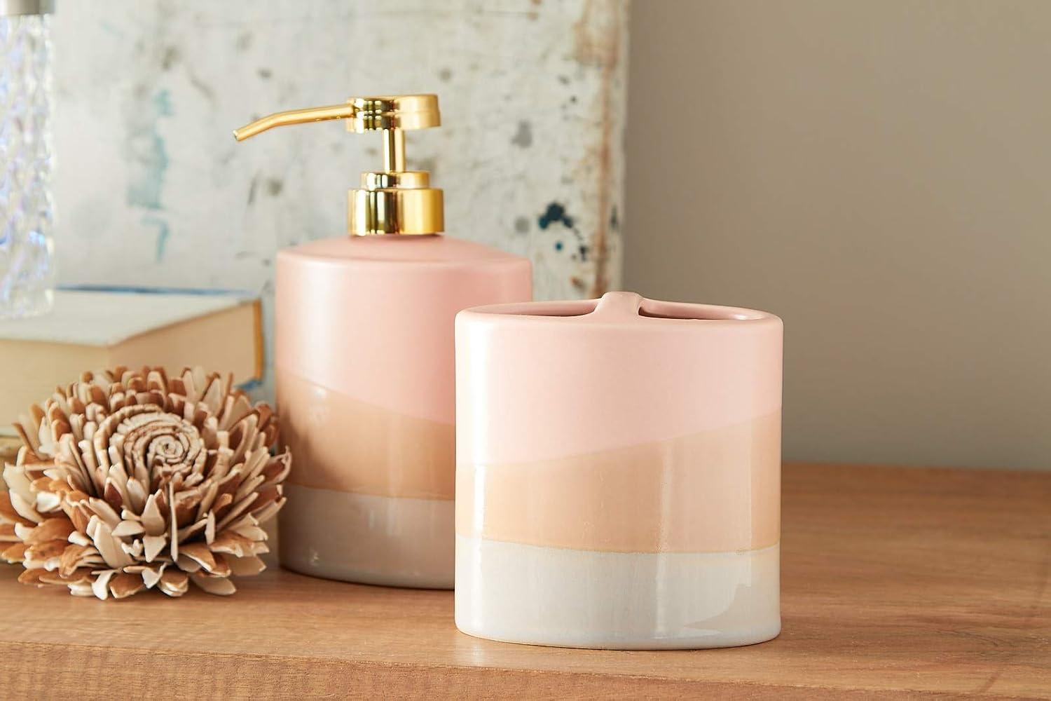 Saturday Knight Ltd Alanya Blush And Nautral Bath Toothbrush Holder - 4.25x2.31x4.49", Blush