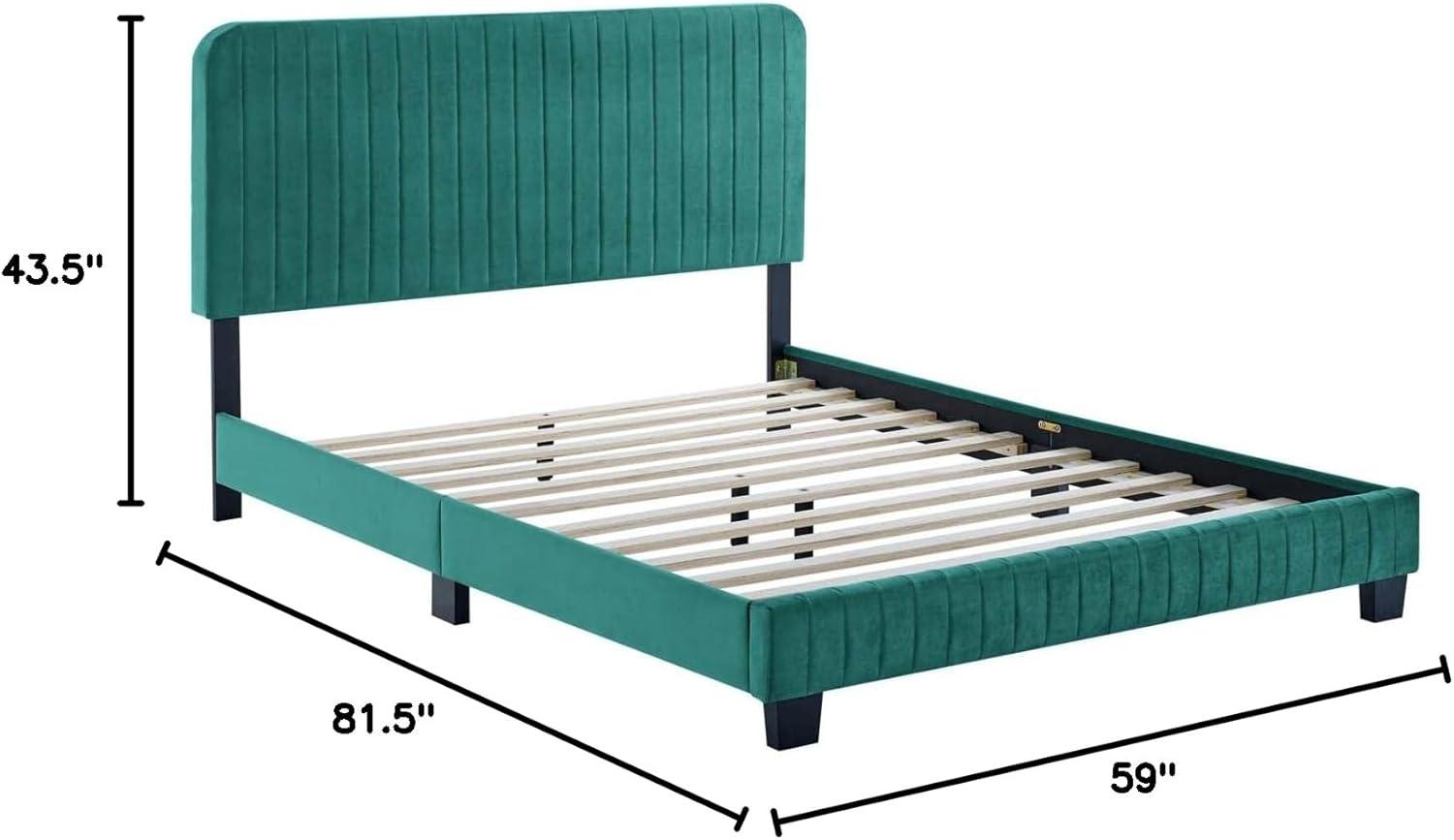 Modway Celine Channel Tufted Performance Velvet Full Platform Bed in Teal Green