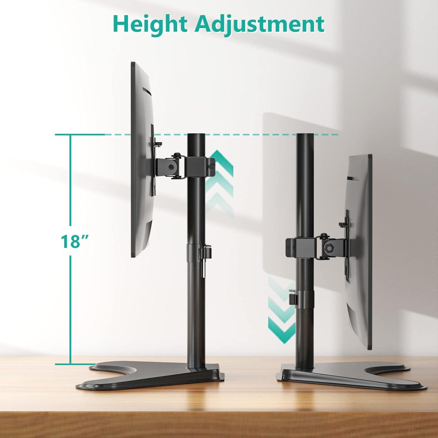 Adjustable Black Steel Single Monitor Stand with Riser