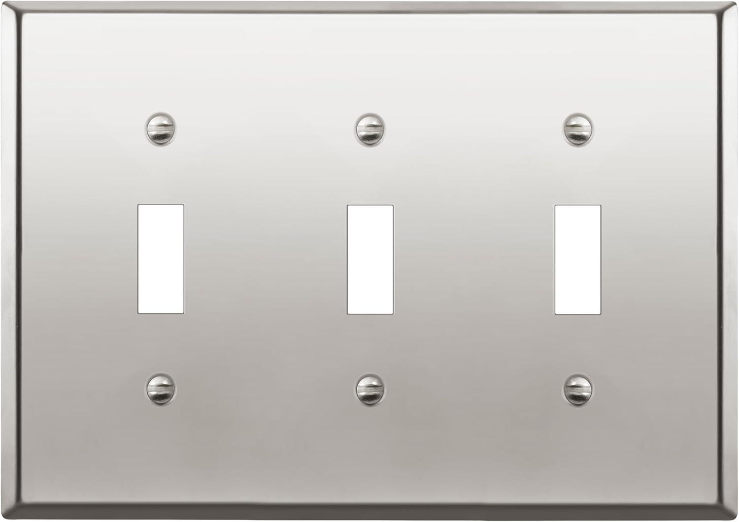 ENERLITES Toggle Light Switch Metal Wall Plate, Stainless Steel, Corrosion Resistant, Size 3-Gang 4.50" x 6.38", 7713-PC, Polished Chrome, Silver