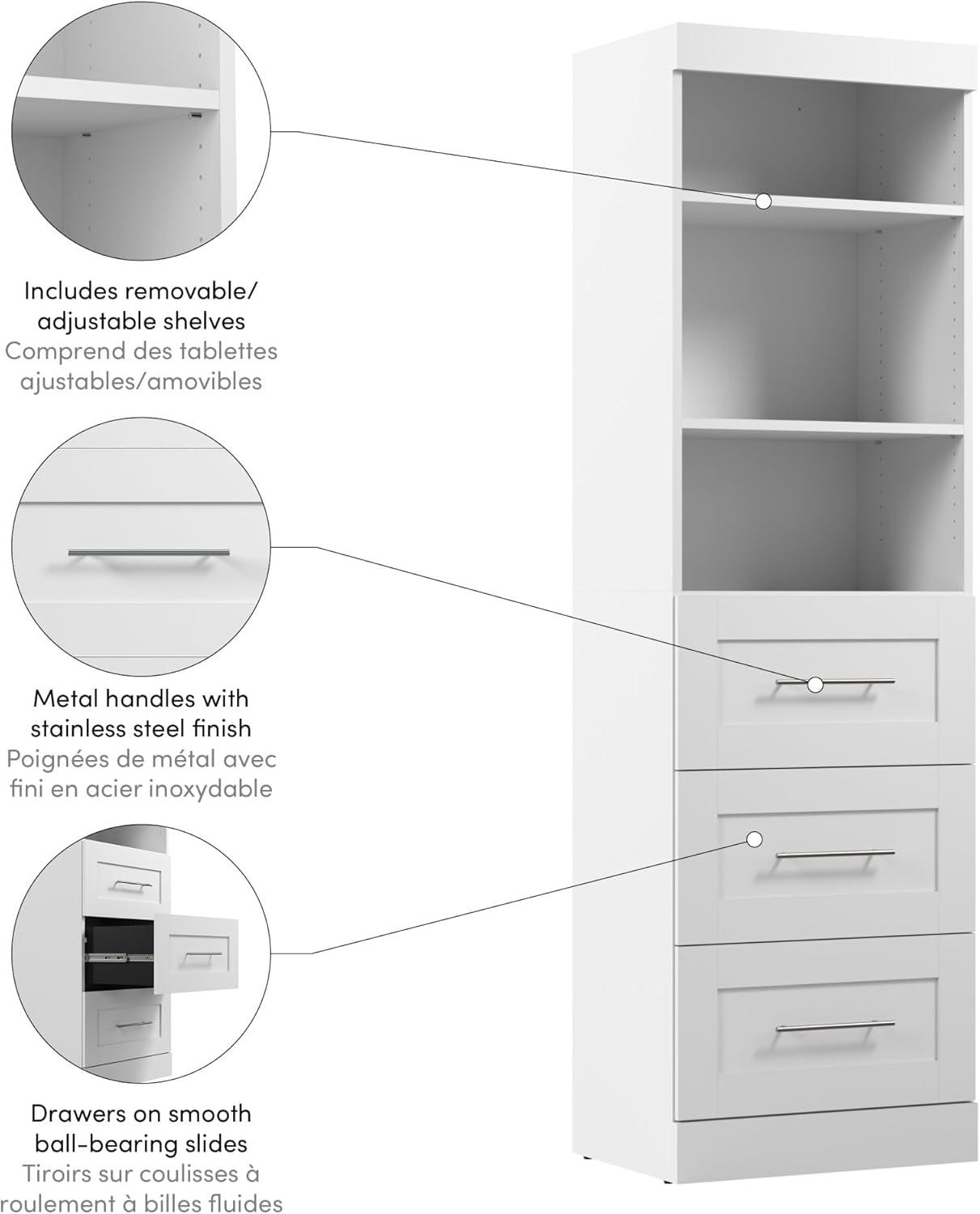 Bestar Pur 25" 3 Drawer Wood Closet Storage Unit in White