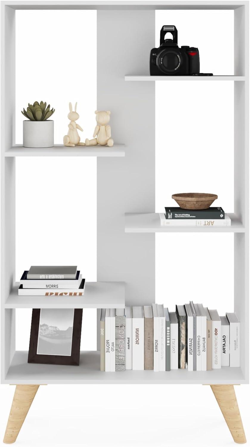 Boahaus LLC Boahaus Lund Bookcase, Wood Legs, Modern Style, 05 Shelves, Ideal for Any Place Home