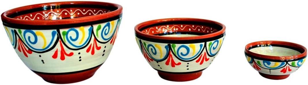 Terracotta White Breakfast Bowls, Set of 5 - Hand Painted From Spain