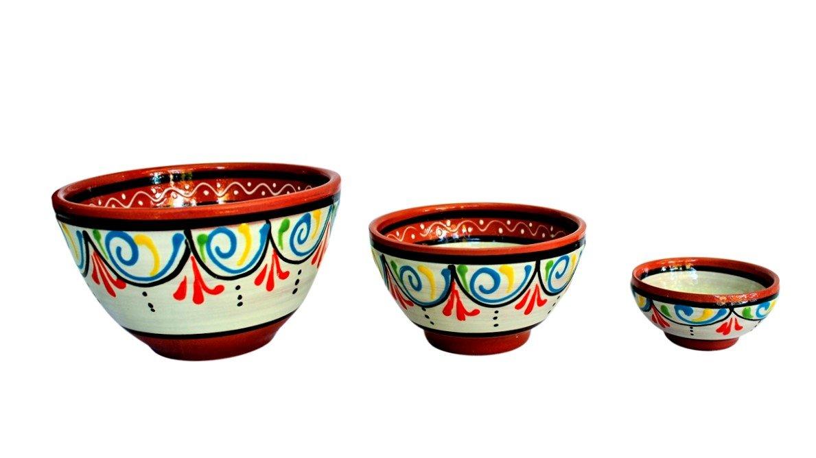 Terracotta White Breakfast Bowls, Set of 5 - Hand Painted From Spain