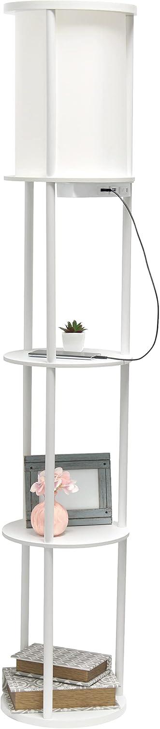 62.5" Round Modern Shelf Etagere Organizer Storage Floor Lamp with 2 USB Charging Ports and 1 Charging Outlet - Simple Designs