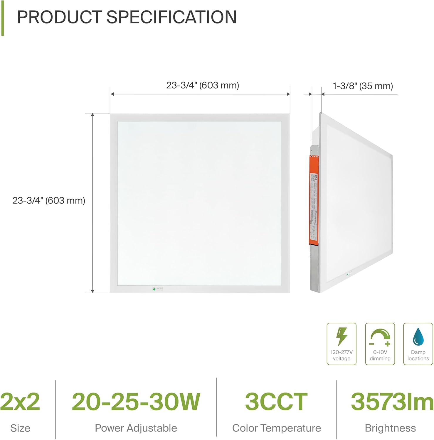 Aluminum 2x2 LED Flat Panel Light with Battery Backup