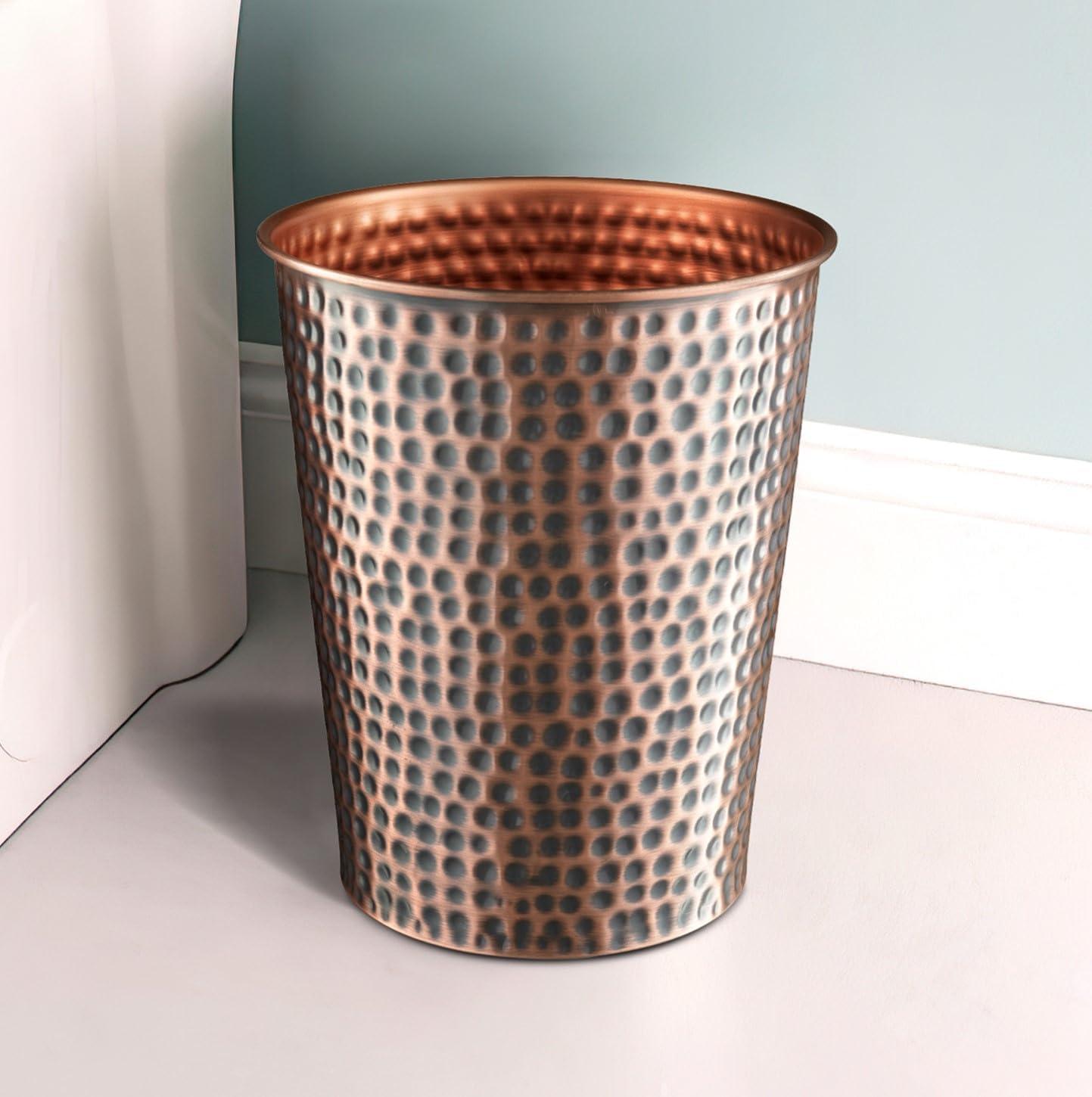 Hand Hammered Metal 1.7 Gallon Waste Basket