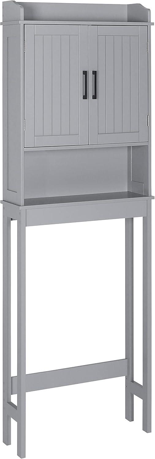 MUPATER Bathroom 67" Storage Cabinet Organizer with Shelves and Doors, Small Freestanding Toilet Shelf Space Saver with Anti-Tip Design and Adjustable Bottom Bar, White