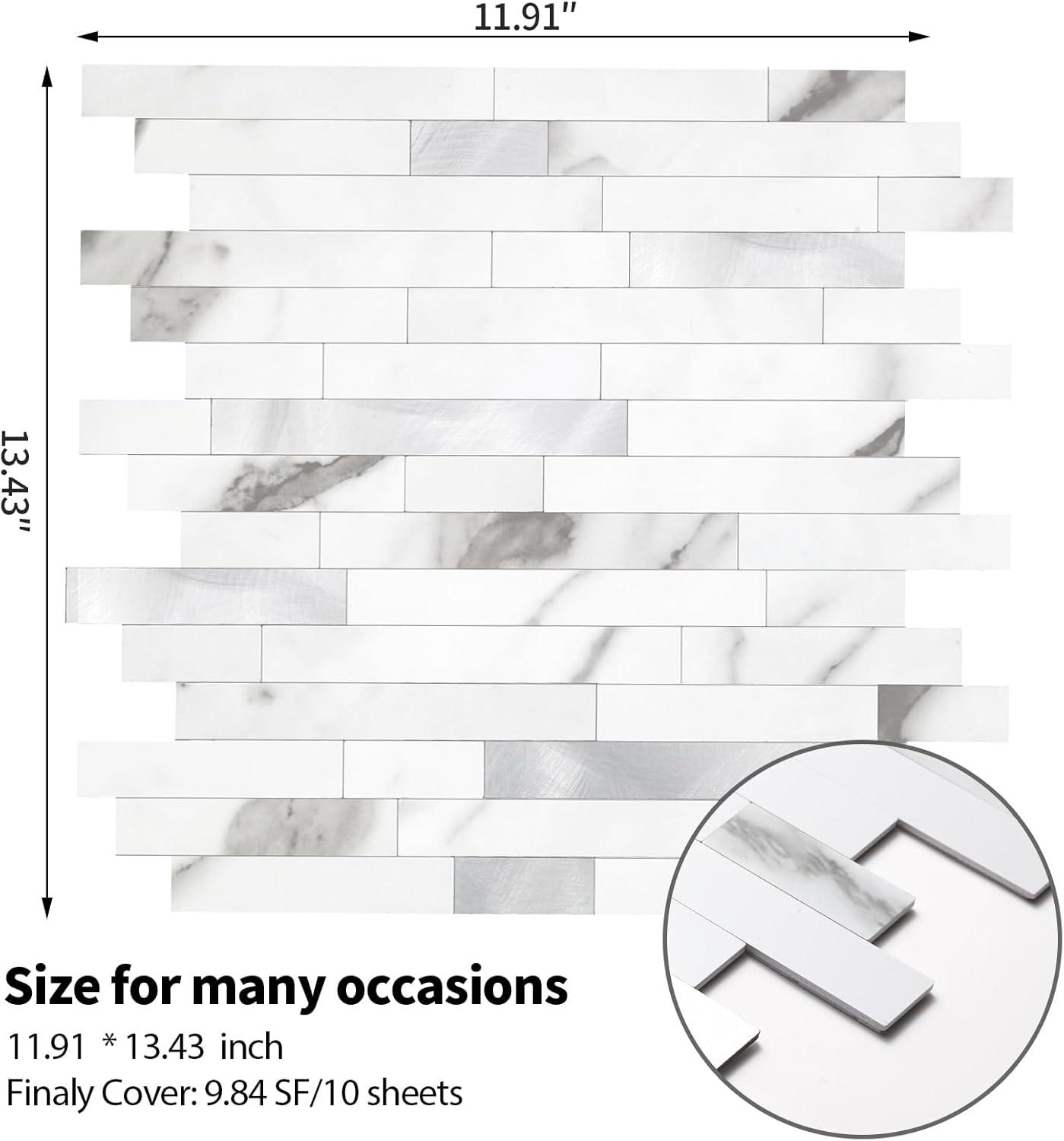 10-Pack Peel and Stick Tile Backsplash 12"X12" PVC Wall Tiles, Stick on Backsplash for Kitchen, Bathroom Tile, Fireplace Décor, Laundry Table, Stair Decals in Cala Golden