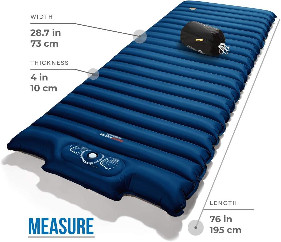 Extra Wide Dark Blue Inflatable Sleeping Pad with Built-in Pump