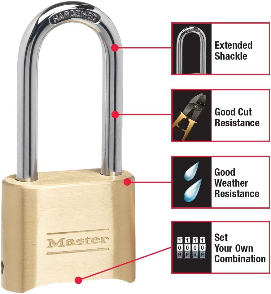 Master Lock Brass Combination Padlock with Extended Shackle, 2 Pack