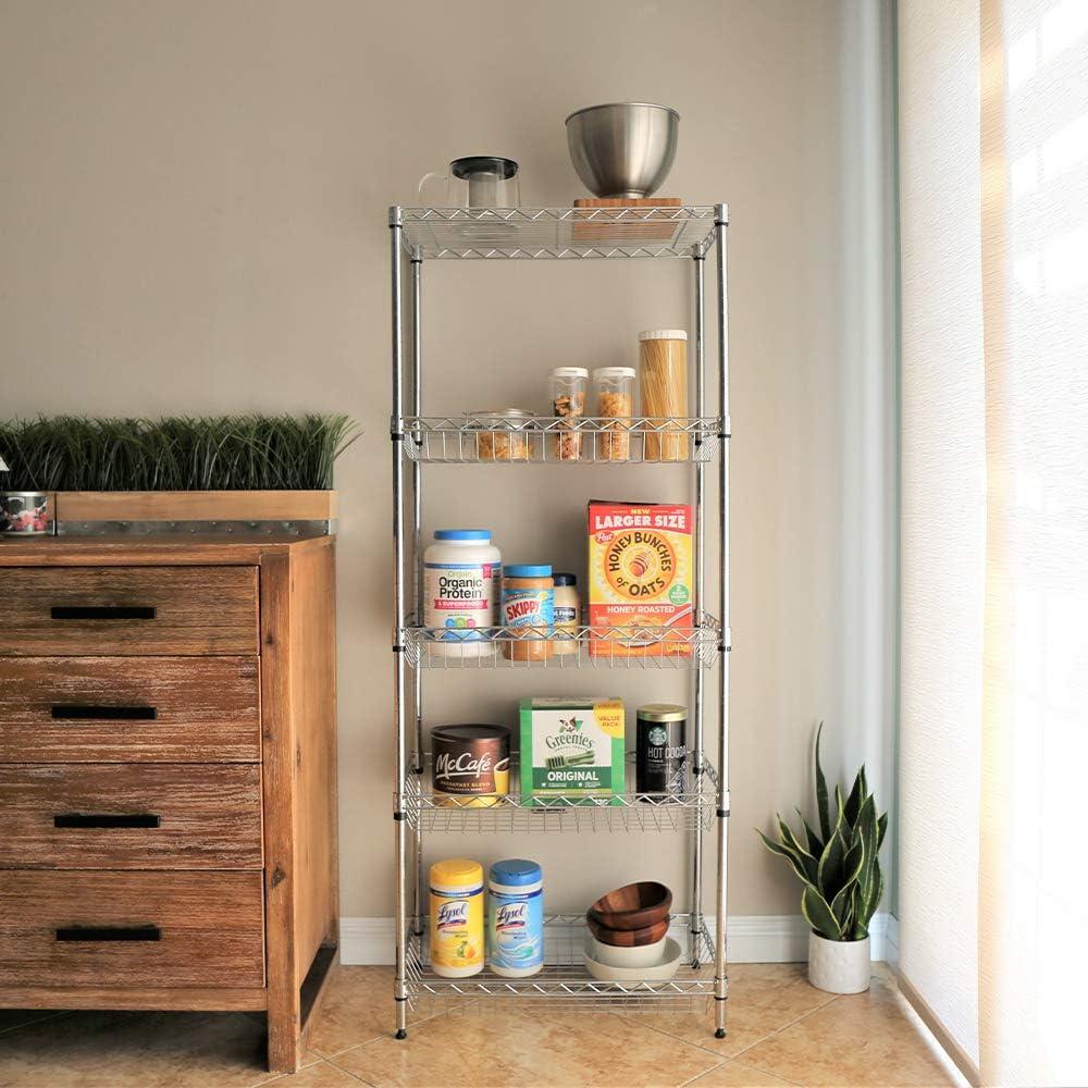 Chrome 5-Shelf Wire Storage Rack with Baskets 24"x14"x60"