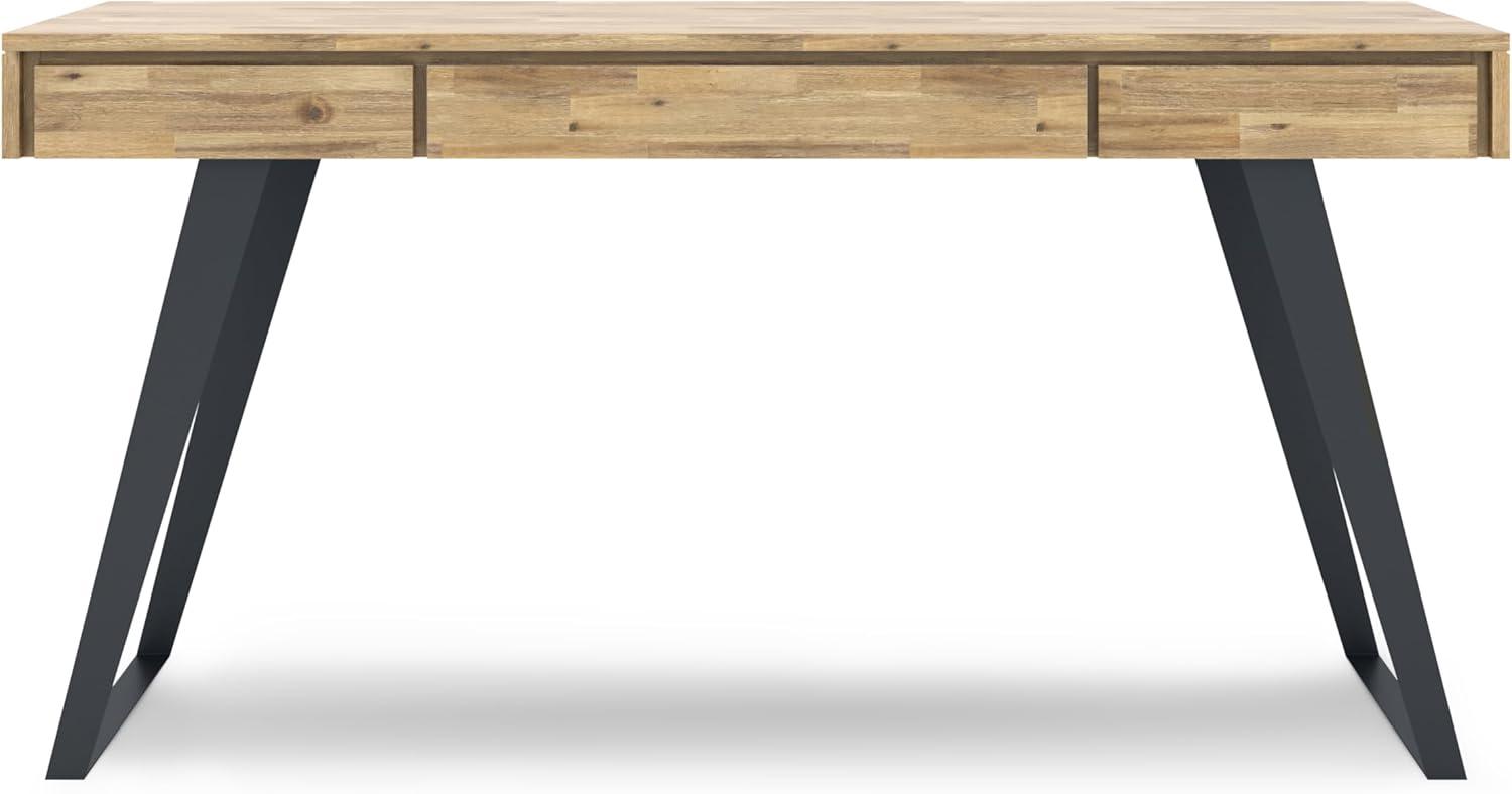 Simpli Home Lowry Solid Acacia Wood Desk, Industrial Style with Keyboard Tray and 2 Drawers