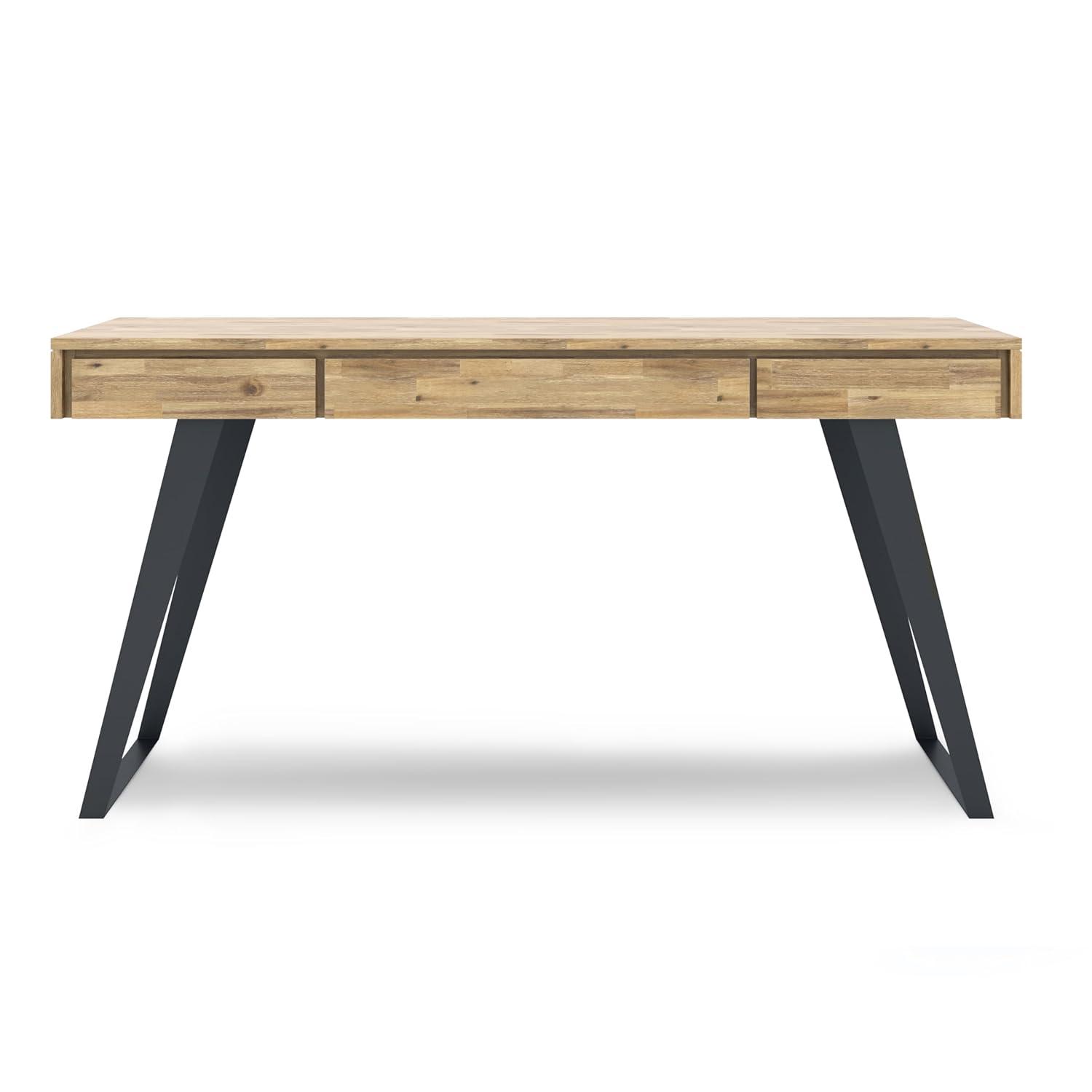 Simpli Home Lowry Solid Acacia Wood Desk, Industrial Style with Keyboard Tray and 2 Drawers