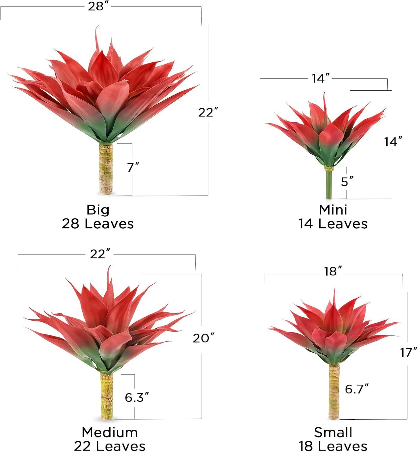 Velener Fall Fake Agave Artificial Plant Outdoor, Red Fake Succulents Plant for Room Decor and Autumn, Unpotted Faux Plants for Outdoor/Indoor Fall Decor, Red, 22 inches, Set of 1