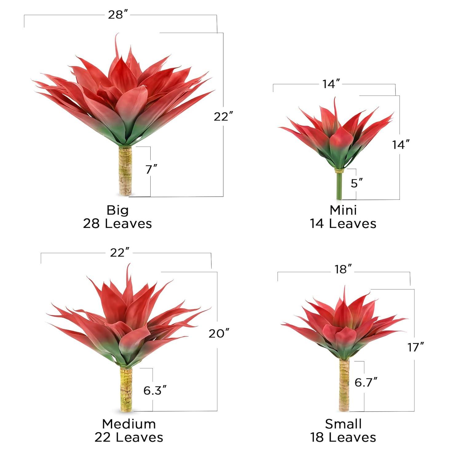 Velener Fall Fake Agave Artificial Plant Outdoor, Red Fake Succulents Plant for Room Decor and Autumn, Unpotted Faux Plants for Outdoor/Indoor Fall Decor, Red, 22 inches, Set of 1