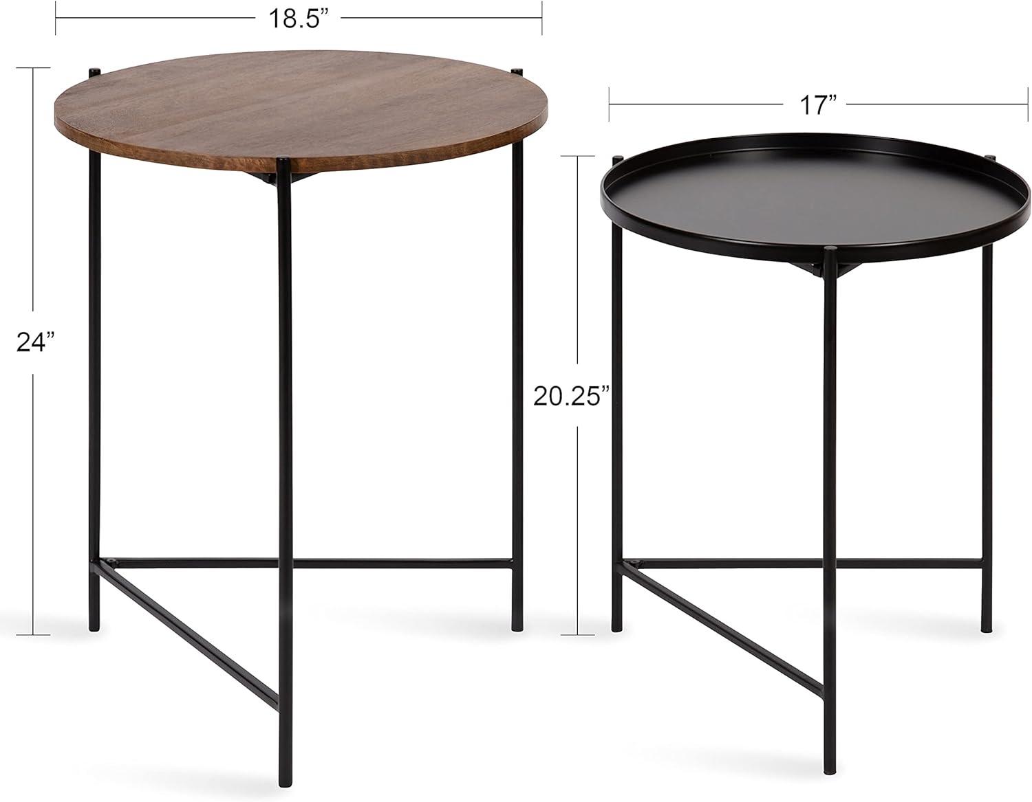 Ulani Modern Round Nesting Tables with Mango Wood and Metal Frame