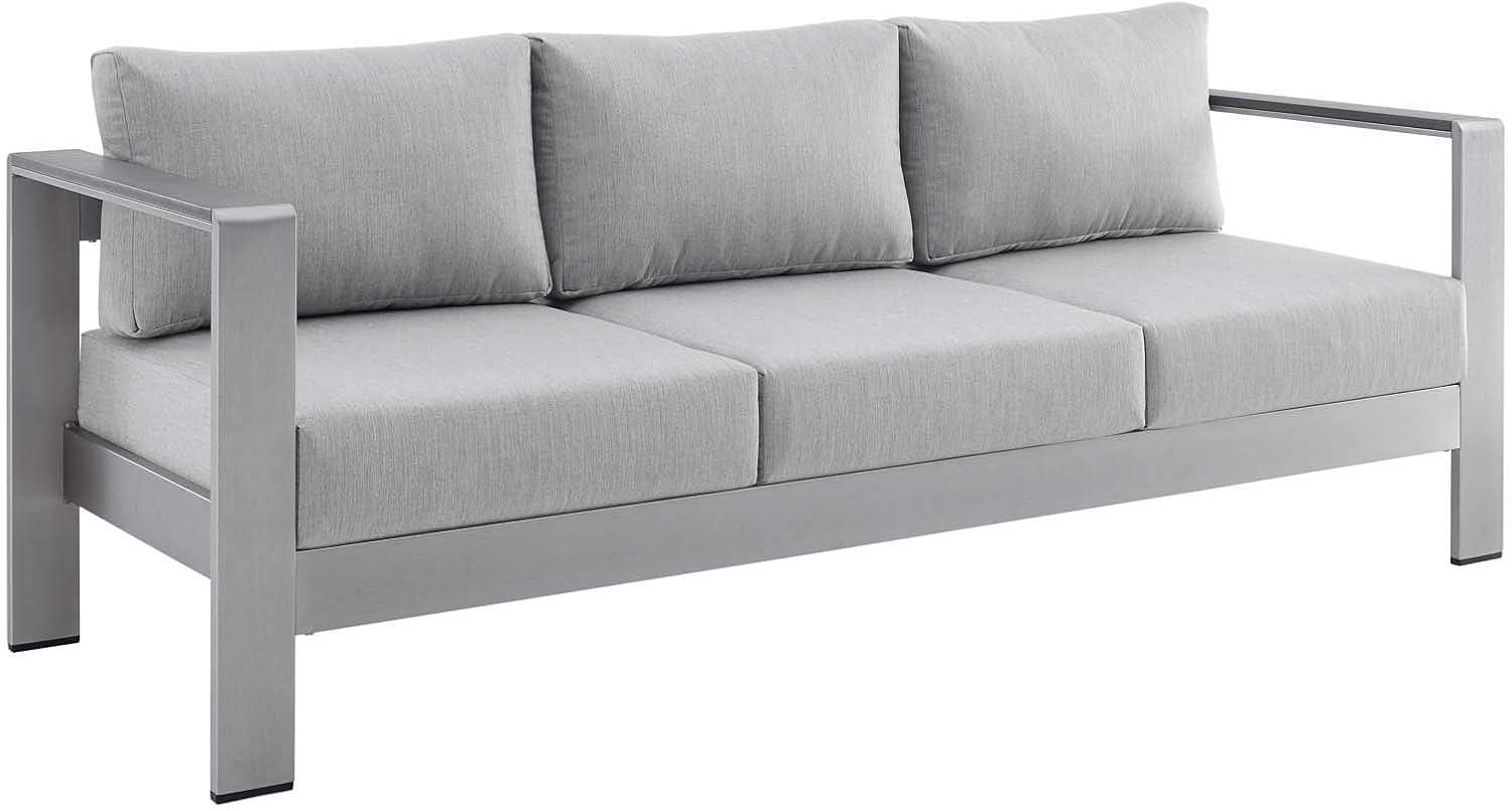 Modway Shore Fabric & Aluminum Outdoor Patio Sofa in Silver & Gray